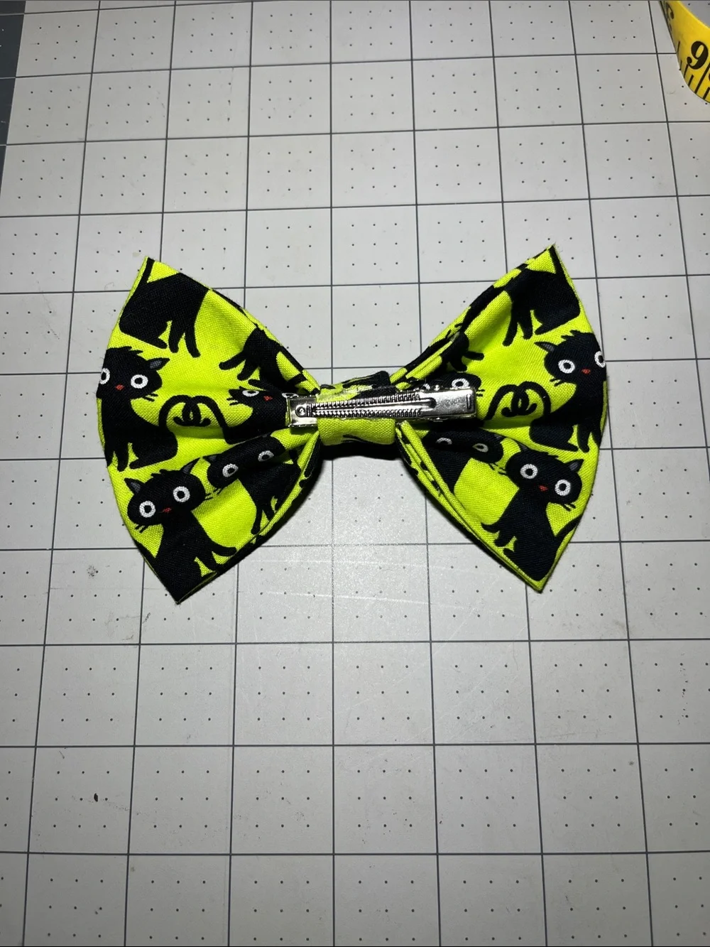 Neon Green Cat Pattern Hair Bow Clip for Kids